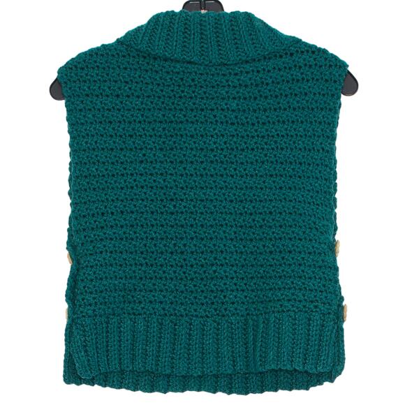 Handmade Sweater Sleeveless Cottage Grandma Retro Cozy Boho Cowl Button Teal XXS - Picture 3 of 3